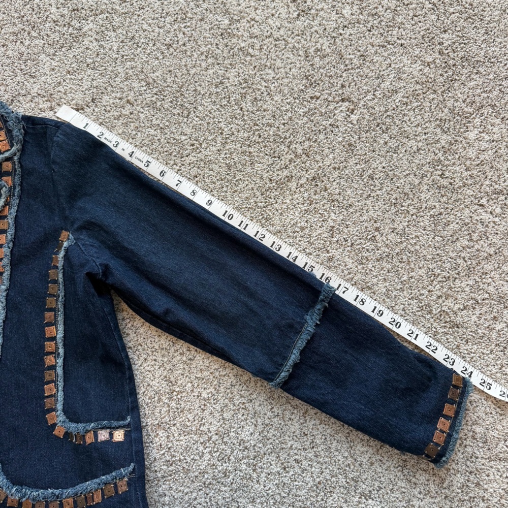 Vintage Style Studded Denim Jacket Chez Vouzde France Boho Western Large - Picture 12 of 12
